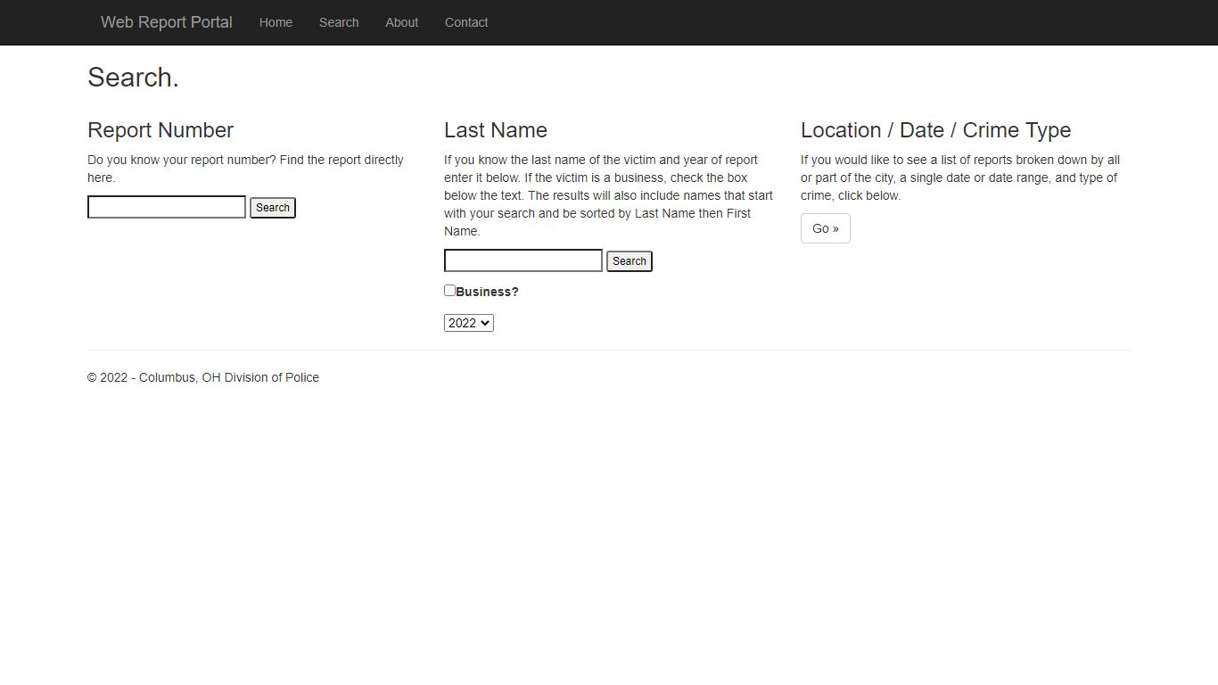 Search - Columbus, OH Division of Police Web Report Portal